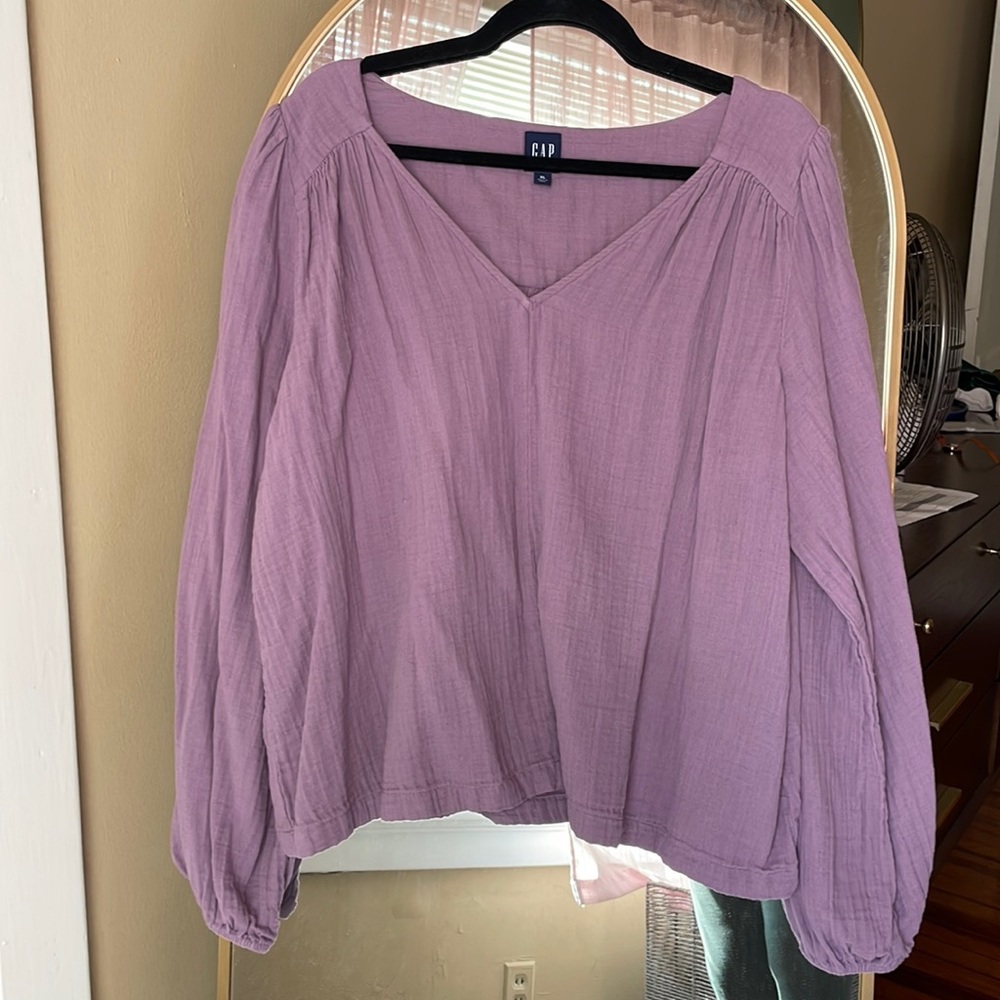 linen lilac peasant top